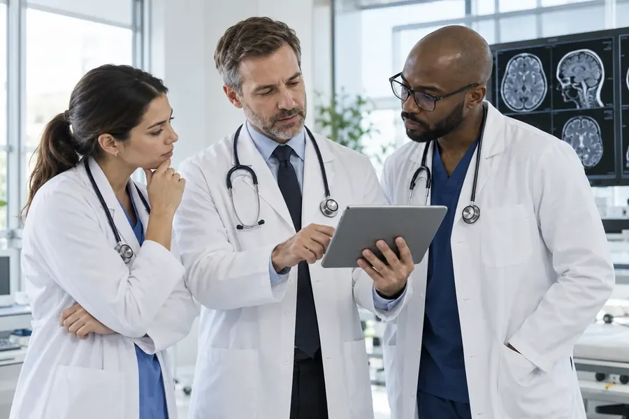Especialistas médicos revisando un diagnóstico